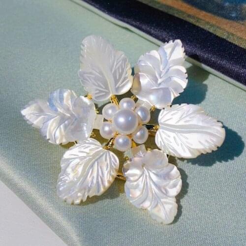 MADALENA SARARA Cubic Zircon Women Brooch Pin Flowers Style Freshwater Pearl Elegant beautiful