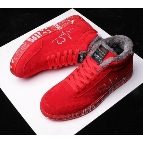 Fashion mens black sneakers red rubber sole sneakers to keep warm plush shoes autumn and winter mens shoes 2020 sneakers
