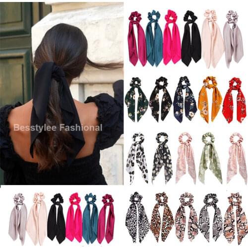 Fashion Solid Color Scrunchies Long Hair Rope Korean Hair Ties for Women Ponytail Scarf Sweet Elastic Hair Band Hair Accessories