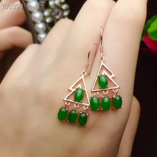 Fashion Green Jade dangling earring with hook for women silver jewelry rose gold color triangle style girl party gift