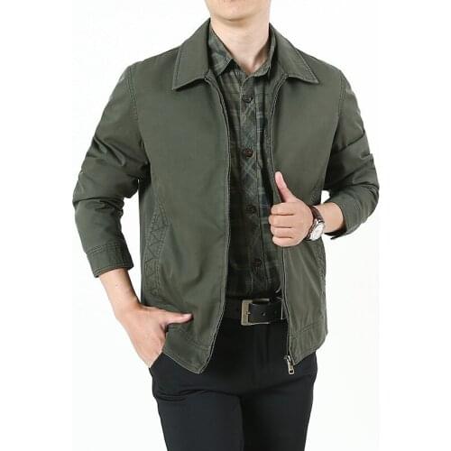 2020 Autumn Jacket Men Turn Down Collar Big Size Zipper outfit Brand Middle-aged Businessman Classic Casual Jackets Plain color
