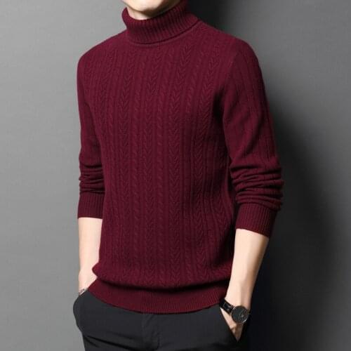 2021 New Mens Thick Cashmere Sweater Winter 100% Wool Knitwear Male Twisted Pure Wool Jumper High Collar Warm Sweaters
