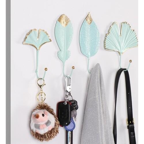 Nordic Style Wrought Iron Wall Hanging Hook Leaf Shape Scarf Hat Hanger Rack Towel Key Hooks Wall Clothes Bathroom Kitchen Rack