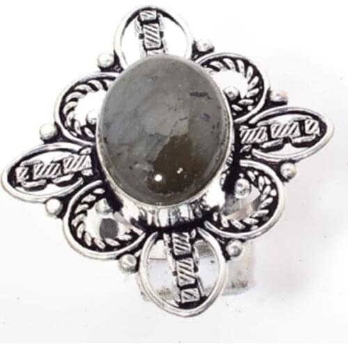 Genuine Labradorite Ring Silver Overlay over Copper Nature stone Hand made Jewelry women gift, Size : 8