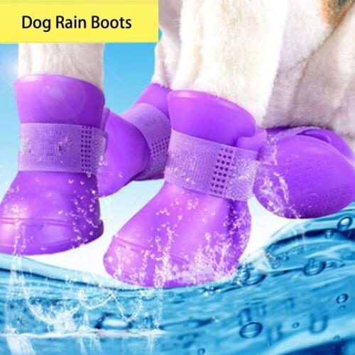 4pcs/Set Pet Dog Rain Shoes Anti Slip Waterproof Shoe Puppy Cat Soft Rubber Boots for Small Dogs Cats Outdoor Footwear S-XXL