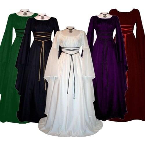 New Women Fashion Vintage Style Women Medieval Dress Gothic Dress Floor Length Women Cosplay Dress Retro Long Gown Dress