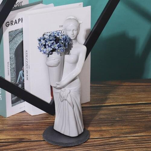 Nude Female Sculpture Woman Holding Flower Pot Ceramics Woman Body Abstract Art Flower Vase Home Accessories Ornamental Crafts