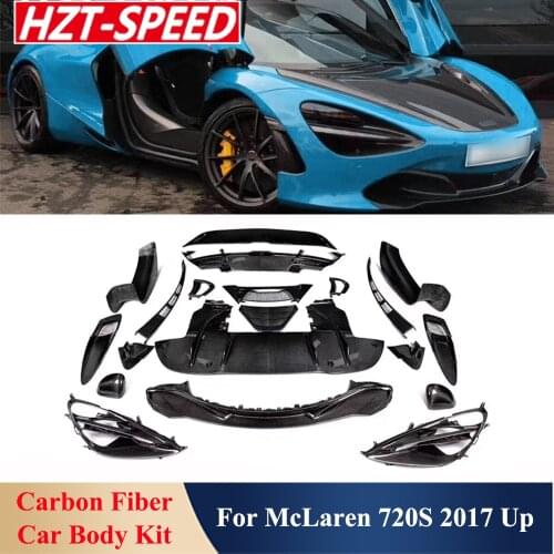 A Full Set Real Carbon Fiber Car Body Kit Front Rear Bumper Diffuser Engine Hood Side Skirts Spoiler For McLaren 720S 2017 Up
