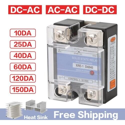 10A~150A Plastic Cover Solid State Relay DA DD AA Single Phase DC Control AC 220V Relay To 3-32VDC SSR-10DA 25DA 40DA