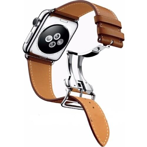 Metal Deployment Buckle Genuine Leather Band for Apple Watch Series 1 2 3 4 5 Full-grain Leather Strap for iWatch 38/40 42/44mm