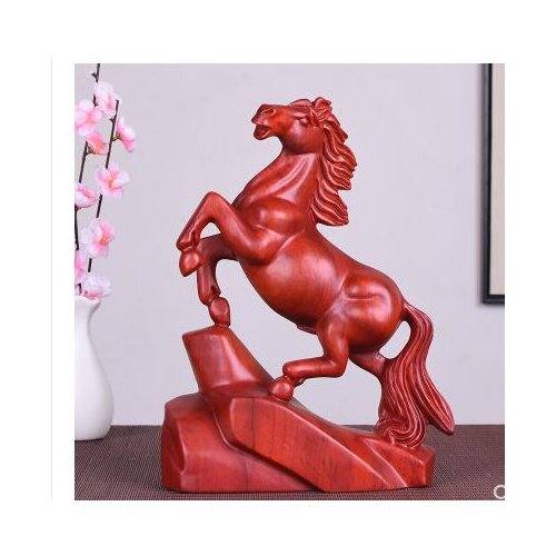 Carved wooden horse furnishing pieces real wood success red handicraft household home decoration statue factory direct selling