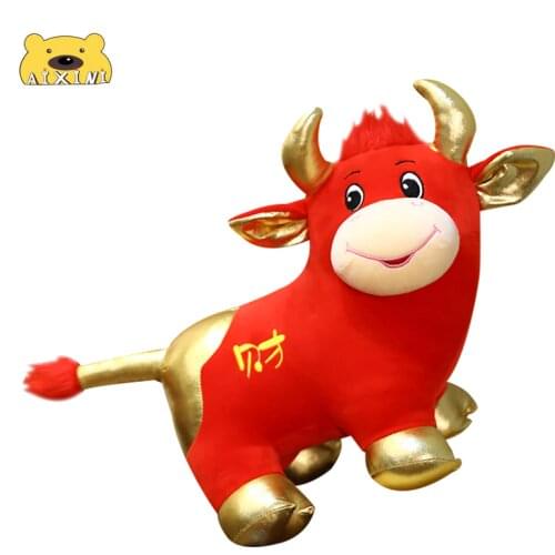 Symbol of 2021 Bull 2021 OX Year Kawaii China Dress Mascot Cow Plush Tang Suit Soft Toys Chinese New Year Party Decoration Gifts