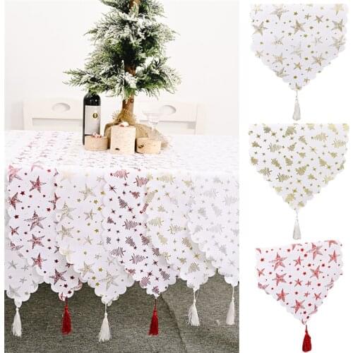 New Year 2022 Christma Table Runner Tassels Table Cloth Festival Party Tablecloth Xmas Decoration Wedding Dinning Table Decor