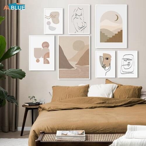 Modern Abstract Boho Landscape Poster Geometry Face Line Prints Paintings Nordic Canvas Wall Art Pictures Home Decor Living Room