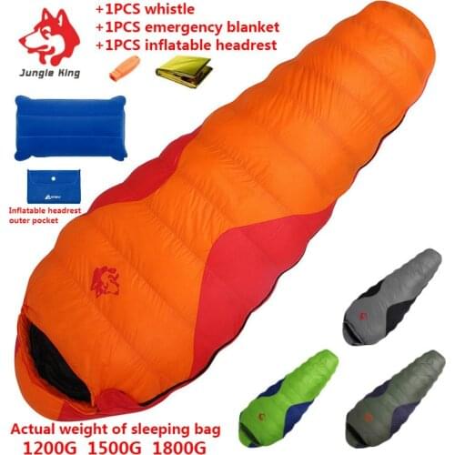 Jungle King Winter Ultralight Adult Outdoor 1.2KG/1.5KG/1.8KG Duck Down Mummy Sleeping Bag Thickened Splicing Camping -25 Degree