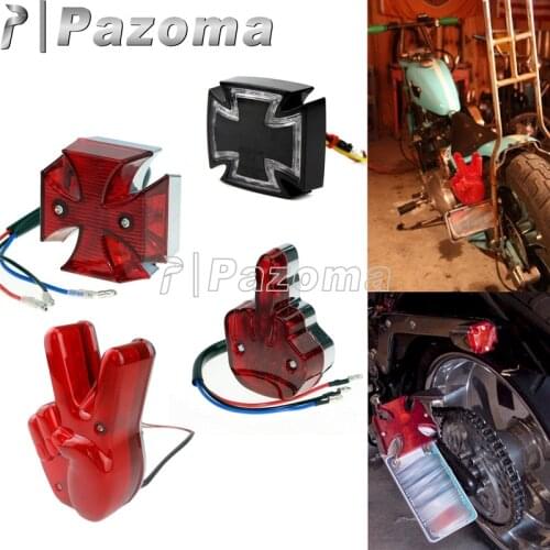 Motorbike Universal LED Tail Brake Light Iron Cross Scissors Hand Middle Finger Sign for Bobber Chopper Cafe Racer Retro Bike
