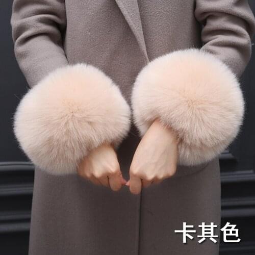 Thicken Women Winter Warm Wrist Arms Gloves Fox Faux Fur Bracelet Cuff Wristband Plush Elastic Oversleeve Arm Warmer Ring Decor