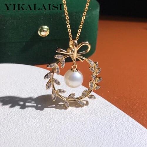 YIKALAISI 925 Sterling Silver Necklaces Jewelry For Women 8-9mm Round Natural Freshwater Pearl Pendants 2021 Wholesales