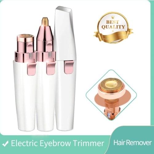 2 IN 1 Female Mini Epilator Electric Eyebrow Trimmer Painless Safety Shaving Lipstick Shape Body Facial Neck Leg Hair Remover