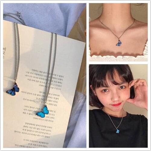New Fashion Purple Blue Butterfly Pendant Necklace for Women Vintage Cute Lovely Necklace For Girl Women Wedding Party Jewelry