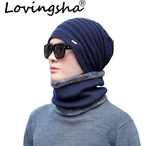 LOVINGSHA Winter Men Scarf Knitted Hat Set Caps Mask Bonnet Warm Baggy Autumn Hats For Women Skullies Beanies Hats HT130