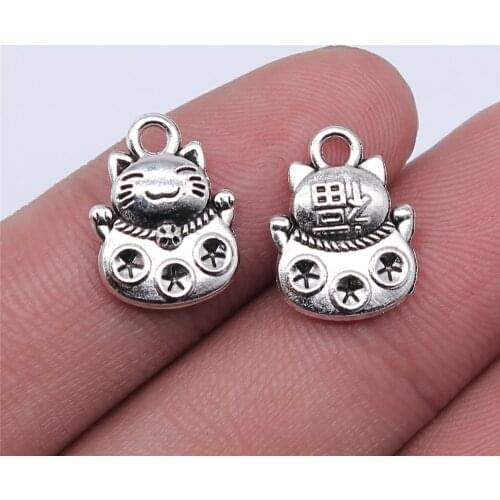 WYSIWYG 10pcs 15x11mm Antique Silver Color Lucky Cat Charms Pendant For Jewelry Making DIY Jewelry Findings