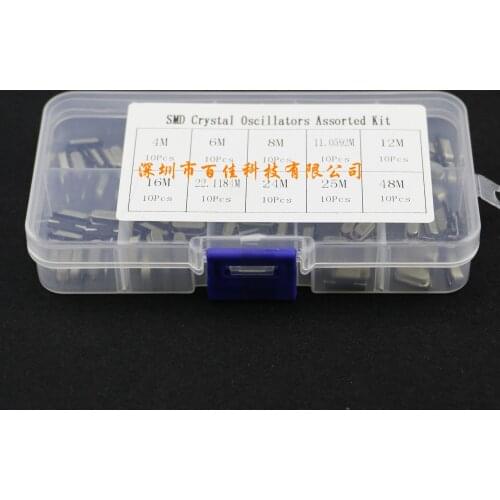 100Pcs Boxed SMD 2 feet (4M-48M) passive crystal oscillator HC-49S patch crystal oscillator set 10 kinds specifications × 10Pcs