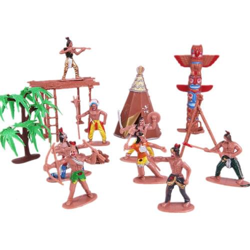 15Pcs Plastic Indian Model Military Soldiers Toy Tent Totem Miniature Kit for Kids Children Indians Classic Toys Birthday Gift