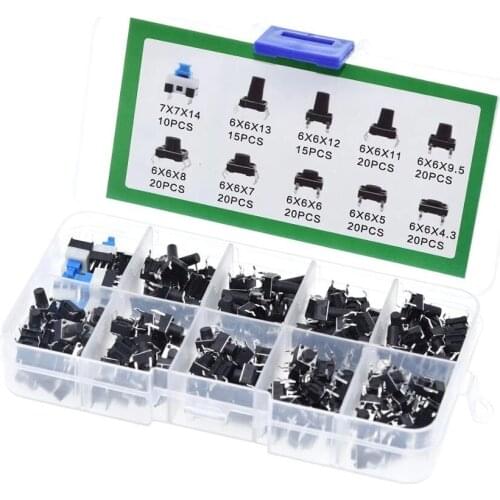 180PCS 10 Type 6*6 Light Micro Touch Switch Set Push Button Switch Kit Assortment Set DIY Tool Accessories 6x6 Keys Tact ON/OFF