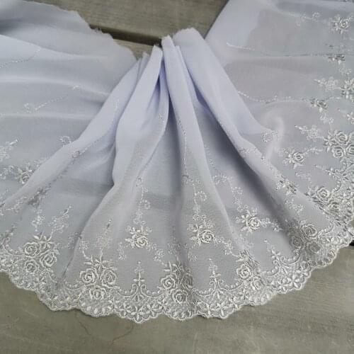 2Meters Embroidered Rose Flower Lace Trim Chiffon Fabric Doll Wedding Craft Cloth Curtain Decor for Wedding Dress 19cm Width