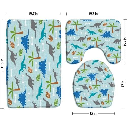 Cartoon Dinosaur Pattern Bath Mat Non-Slip 3 Piece Bathroom Set Rugs Washroom Decor Toilet Cover Lid Cushion Sets U-Shaped Pad