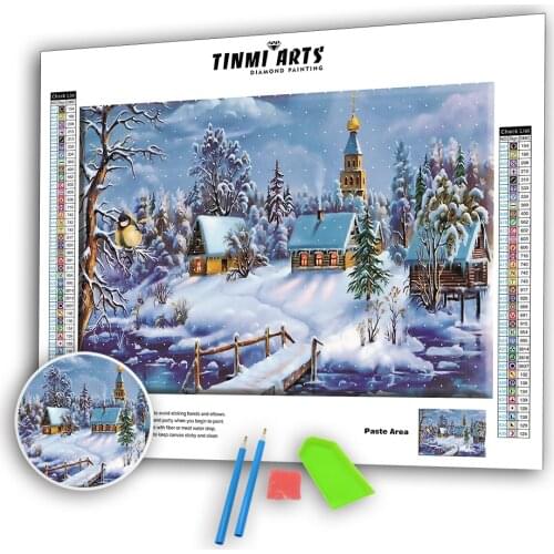5D Diamond Painting Canvas Christmas Snow Scenery Full Round Drill DIY Mosaic Cross Stitch Pattern Handmade Embroidery Decor