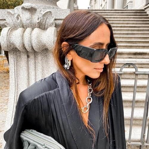 AOZE 2021 Vintage Fashion rectangle Sunglasses Women Oversized New Luxury Brand Sun Glasses Female lunette de soleil femme