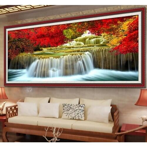 Fall l Landscape Large Embroidery Kits 11CT Canvas DIY Needlework Home Decor Printed Cross Stitch