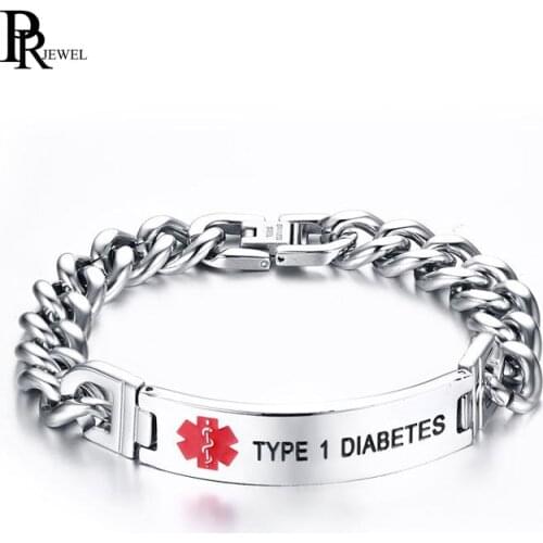 TYPE 1 DIABETES Emergency Medical Alert ID Stainless Steel Bracelets For Women Men Gift Jewelry