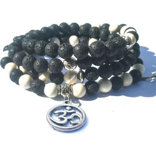 Brand High Quality Bracelets For Men Women 108 Mala Ohm Yoga Bracelet Or Necklace Amazonite White Pine Energy Bracelet Jewelry