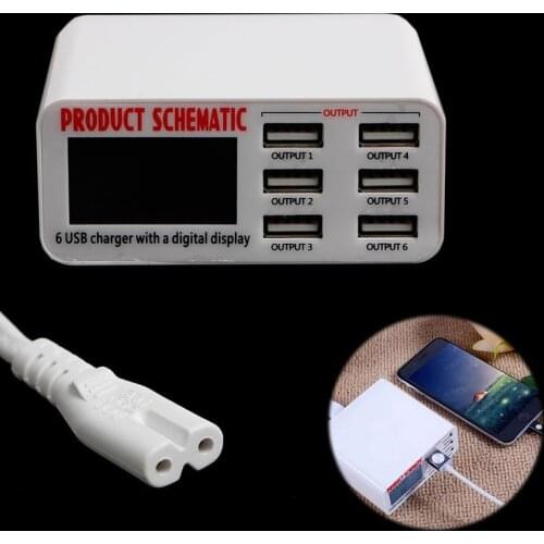 Mobile Phone Charger EU/US/UK Plug 6a 6 Usb Port Fast Charger Hub Wall Charging Adapter with Lcd Screen Display