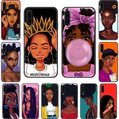 Cartoon Beautiful Black Girl Phone case For Samsung Galaxy A 3 5 8 9 10 20 30 40 50 70 E S Plus 2016 2017 2018 2019 black trend