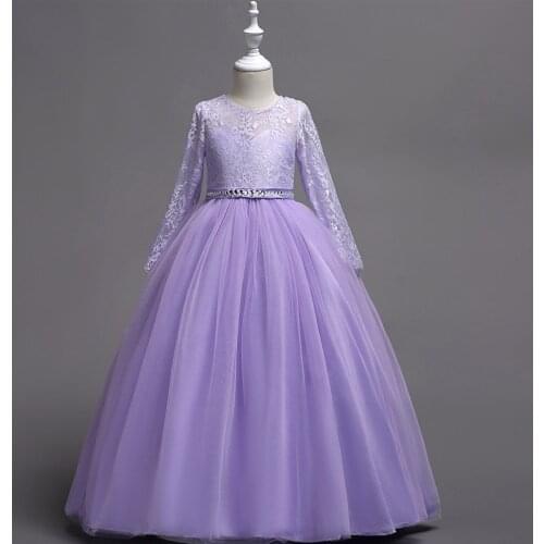 Beauty-Emily 2020 Fashion Tulle Girl Dresses Full Sleeves A-line Prom Gowns For Kids Party Princess Dress Sequins Girls gowns