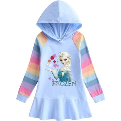 Disney Frozen Autumn Girls Hoodies Dress Cartoon Ruffle Dress Cotton Kids Clothes Childrens Dresses Clothing