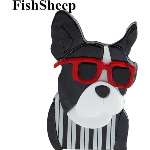 FishSheep Cute Animal Glasses Dog Brooches Pins For Women Big Cartoon Movie Dogs Brooch Badge Collections Clothes Jewelry Gifts