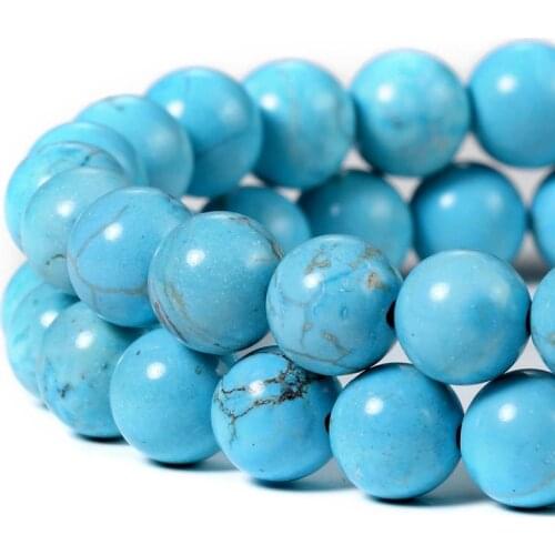 Wholesale Smooth Natural Blue Turquoises Howlite Round Loose Beads 15" Strand 4 6 8 10 12 14MM Pick Size For DIY Jewelry Making