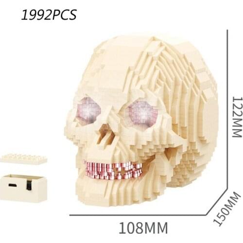 Halloween Creator skull micro diamond block with light skeleton model nanobricks educational toys collection for boys gifts