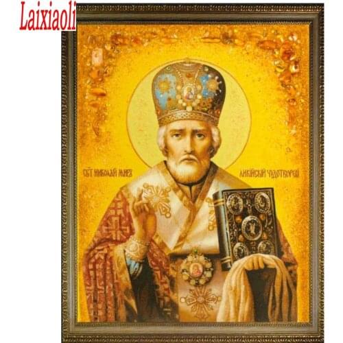 St. Nicholas Of Myra Icons Diamond Embroidery Pattern Orthodox Religion 3D Diamond Painting Mosaic 5D Crystal home decoration