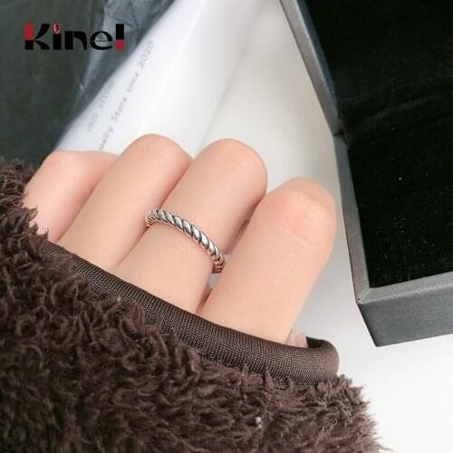 Kinel 2021 New Real Silver 925 Jewelry Retro Do Old Mahua Can Fold Wear Rings for Women Minimalist Accessories Gifts