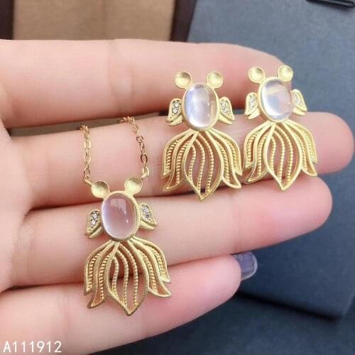 KJJEAXCMY fine jewelry natural Rose Quartz 925 sterling silver women pendant necklace chain earrings set support test luxury