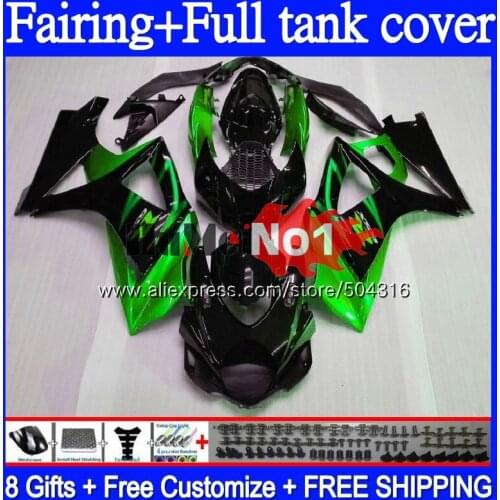 +Tank Kit For SUZUKI GSX-R1000 GSXR 1000 1000CC CC 69MC.0 GSXR-1000 GSX R1000 GSXR1000 K7 07 08 2007 2008 Fairing Green black