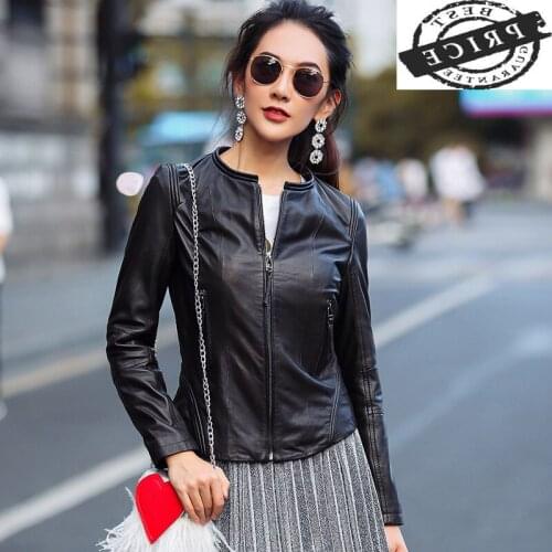 Genuine Leather Montone Jacket Women Short Slim Fit 100% Real Natural Sheepskin Coat Female Spring Autumn Outwear OT1aa2