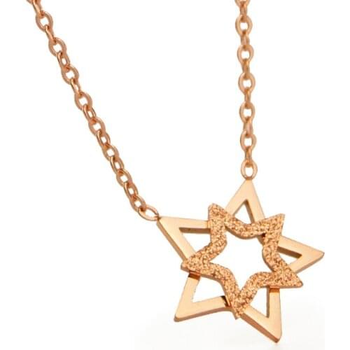Frosted Fve-pointed Star Necklace Titanium steel Rose Gold color girls Neck collarbone chain necklace