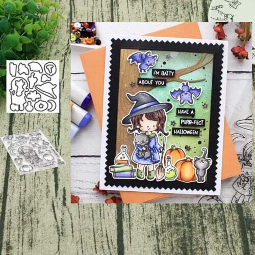 Halloween Little Witch Metal Cutting Dies and clear stamps for DIY Scrapbooking Card Making Decoration Supplies